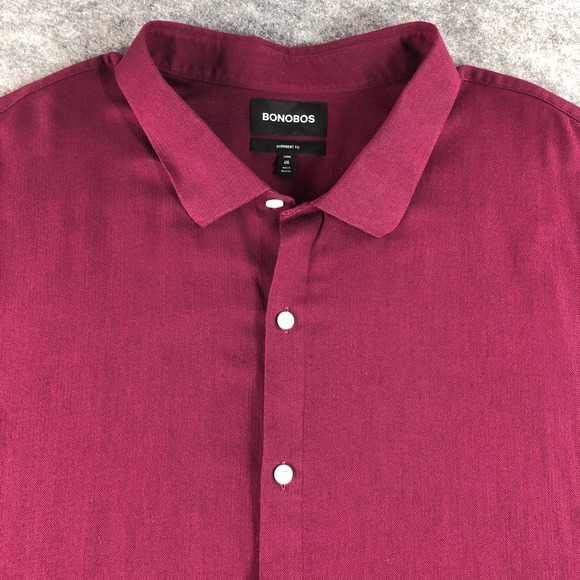 Bonobos Prominent Fit Button Up Shirt Men's Long 4XL Maroon Herringbone Cotton - Picture 3 of 13